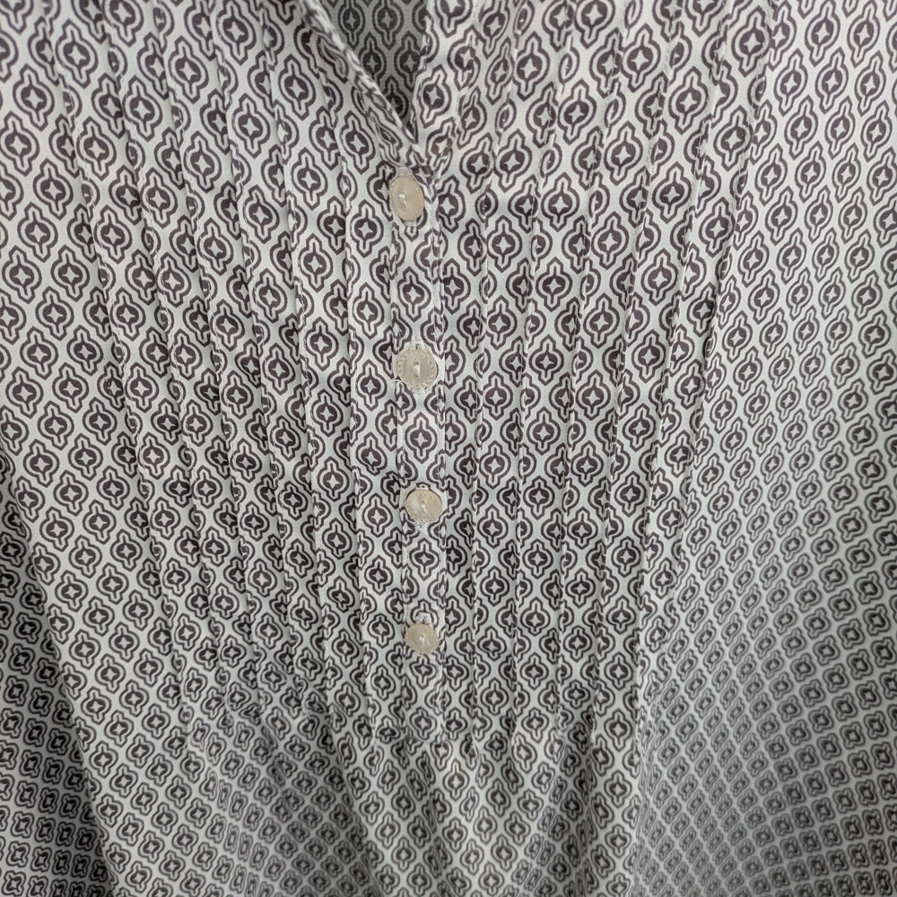 Brown & Off White Patterned Silky V Neck Night Gown Pajama House Dress - Picture 5 of 10